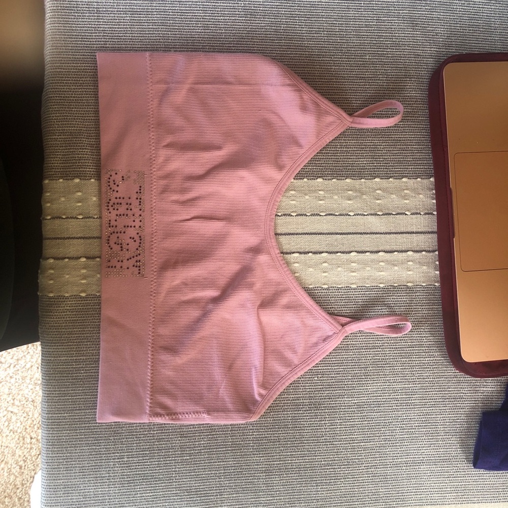 Pink Bralette with Rhinestone Logo